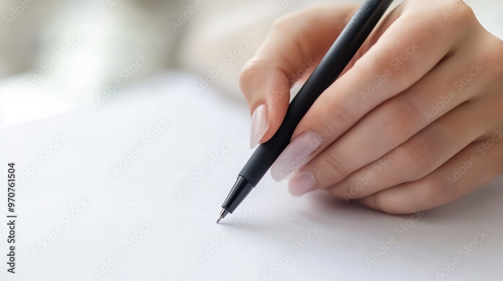 Lady draws with a black felt-tip pen on a white sheet. Lady draws with a black felt-tip pen on a white sheet.