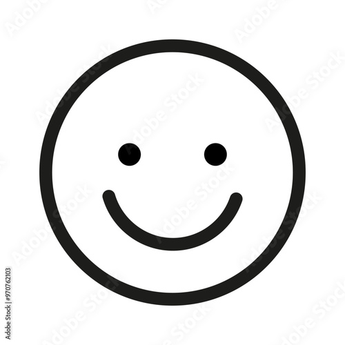 Smiley face icon. Simple round design. Black outline vector. Happy expression symbol.