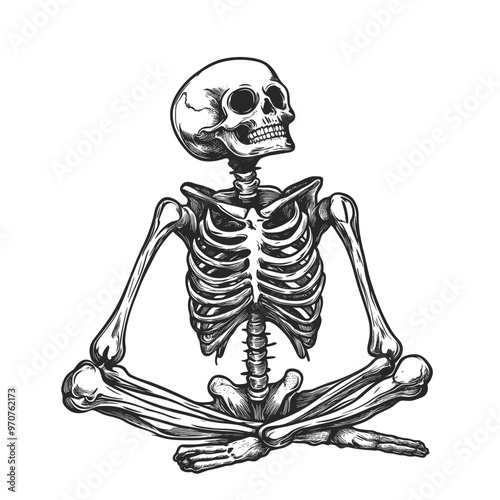 Halloween vector art skeletal anatomy illustration in meditative pose