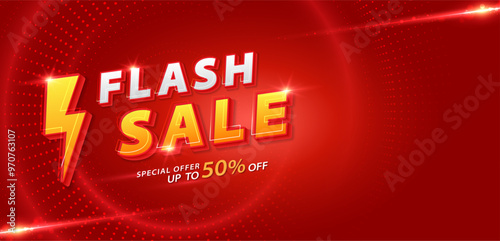 Flash sale banner with sparkling neon lights. Vector illustration for shopping day promotion, online shopping, special Offer coupon, voucher, banner template, websites, social media advertising.