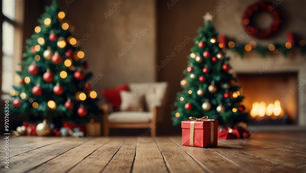 Empty, Defocused Christmas room background with copy space Empty, Defocused Christmas room background with copy space