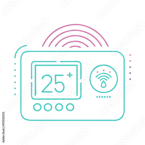 Editable icon of smart thermostat temperature in blue and purple tones, climate control

