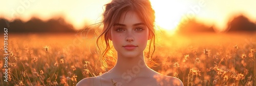 Woman in a Field at Sunset
