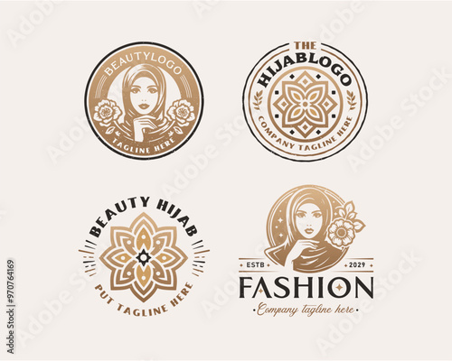 Beauty elegant hijab arabic woman logo design for business company