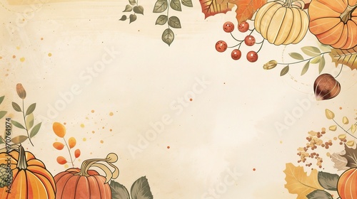 A warm and inviting Thanksgiving card background. The background might feature a cornucopia filled with an abundance of fruits and vegetables