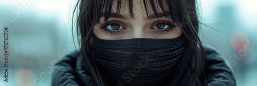Mysterious Woman with Black Mask and Intense Eyes