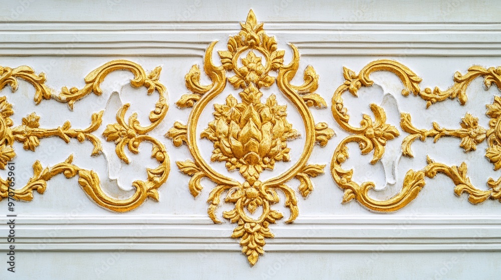 Traditional Thai style pattern decorative isolated on white background stucco gold paint in templeThailand. Traditional Thai style pattern decorative isolated on white background stucco gold paint in templeThailand.