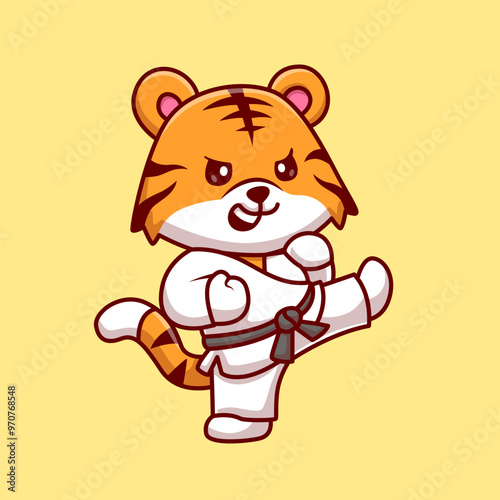 Cute Tiger Karate Cartoon Vector Icon Illustration. Animal
Sport Icon Concept Isolated Premium Vector. Flat Cartoon
Style