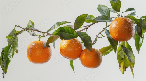 A bunch of oranges hanging from a tree branch