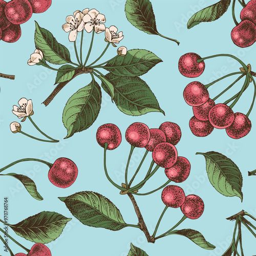 Cherries seamless pattern vector illustration