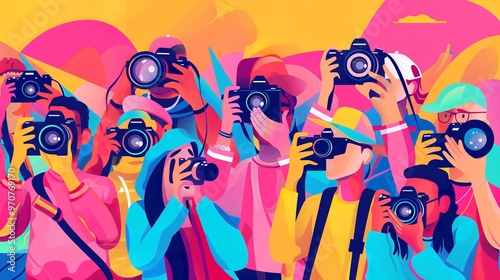 Colorful illustration of diverse photographers celebration