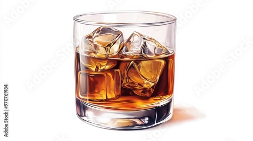 Whiskey clipart, element, 3D illustration, realistic, isolated on white background