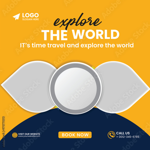 Travel and tourism explore the world Promotional Banner Post Design template   