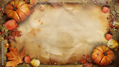 A warm and inviting Thanksgiving card background. The background might feature a cornucopia filled with an abundance of fruits and vegetables photo