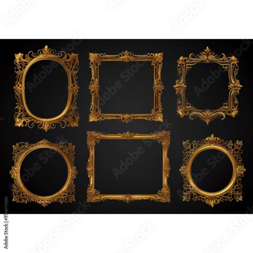 Vintage Gold Frame png element set on transparent background