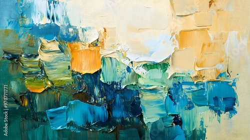 Fototapeta Naklejka Na Ścianę i Meble -  Create an abstract painting with a mix of vibrant colors, including shades of blue, green, and brown, Generative AI