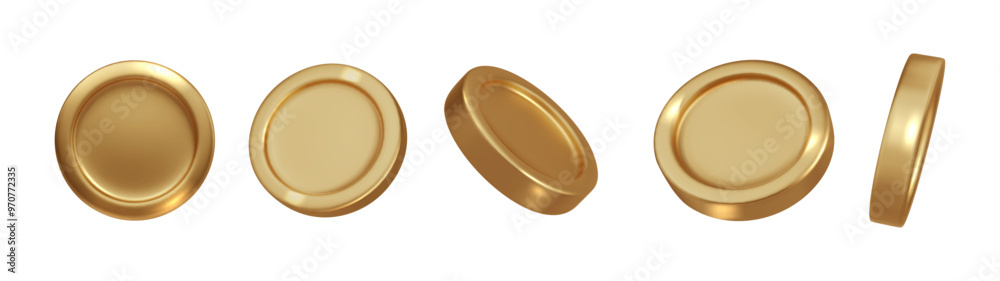 Golden coin Isolated. Realistic vector blank or gold coin different views PNG. Payment and investment, bank and finance, money symbol isolated vector collection Golden coin Isolated. Realistic vector blank or gold coin different views PNG. Payment and investment, bank and finance, money symbol isolated vector collection