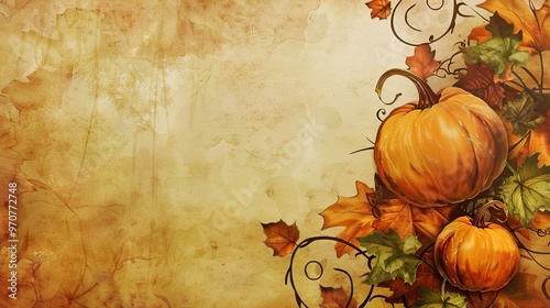 A warm and inviting Thanksgiving card background. The background might feature a cornucopia filled with an abundance of fruits and vegetables photo