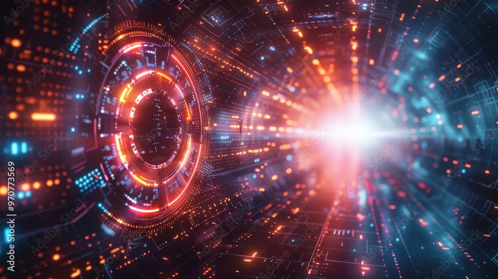 Obraz premium Modern digital disruption design with futuristic tech elements and ample space for overlaying innovation-driven business concepts