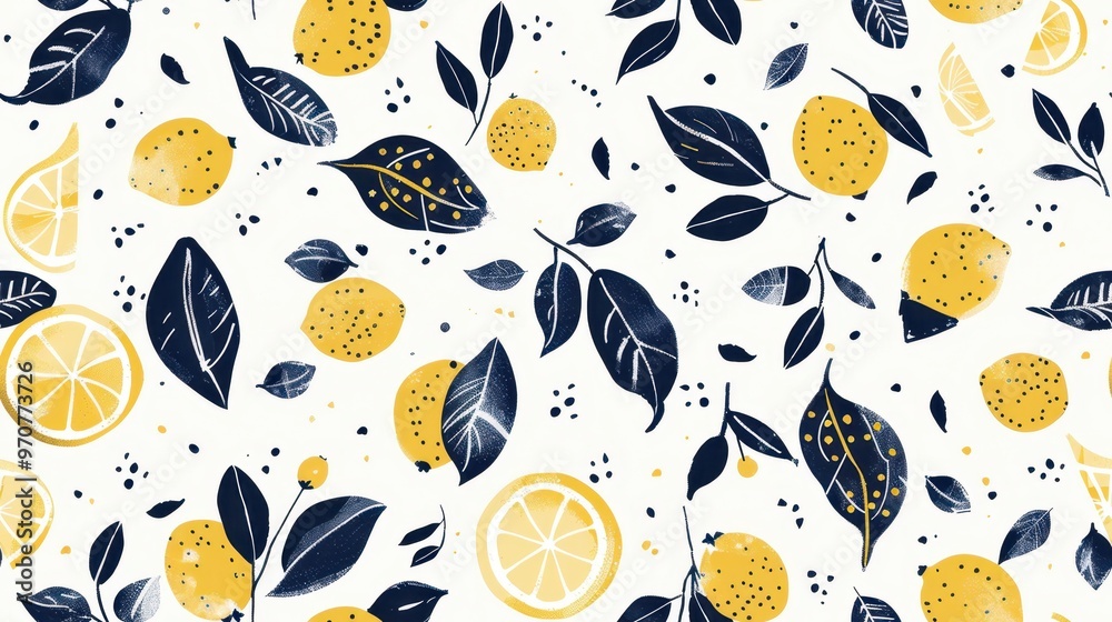 Hand-drawn lemons and leaves seamless pattern on a white background. Ideal for vintage-inspired designs and fresh, citrus-themed branding. Hand-drawn lemons and leaves seamless pattern on a white background. Ideal for vintage-inspired designs and fresh, citrus-themed branding.