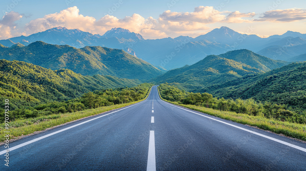 An empty paved road in the mountains. A beautiful landscape with a roadway on the hills. Travel. An empty paved road in the mountains. A beautiful landscape with a roadway on the hills. Travel.