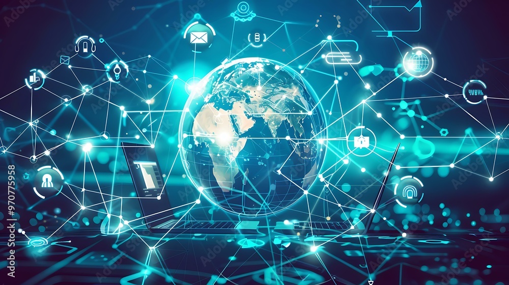 A dynamic representation of a globe being connected by digital devices like laptops, smartphones, and tablets, symbolizing the interconnection of global business in the digital age. A dynamic representation of a globe being connected by digital devices like laptops, smartphones, and tablets, symbolizing the interconnection of global business in the digital age.