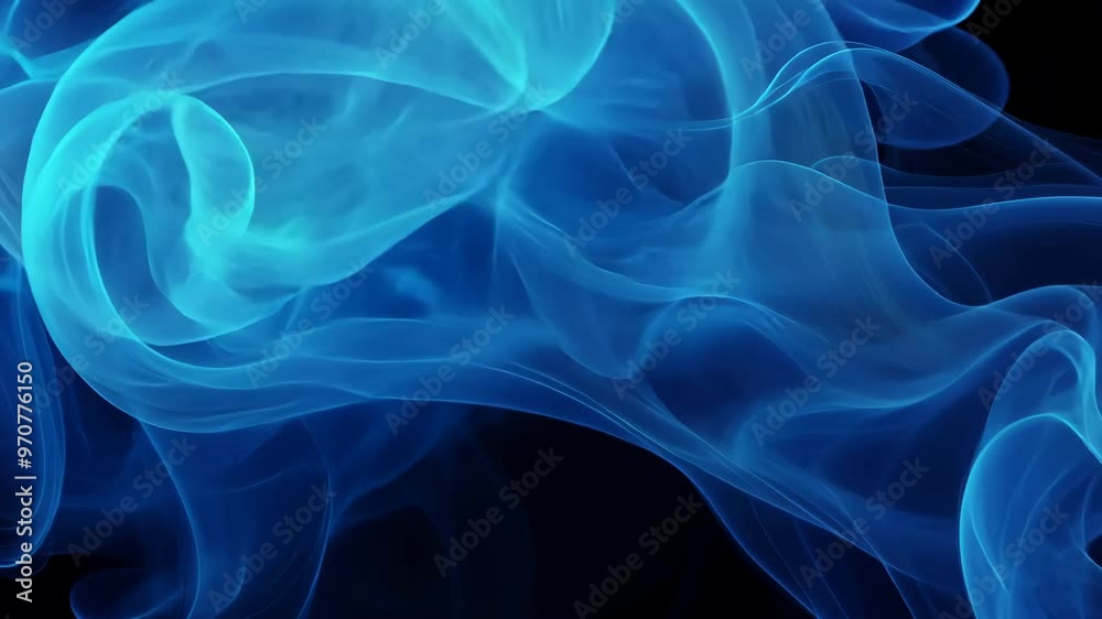 Swirling blue waves create an ethereal atmosphere in a dark background during an artistic display Swirling blue waves create an ethereal atmosphere in a dark background during an artistic display