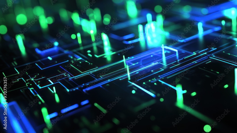 Abstract Circuitry: Neon Green and Blue Lines Abstract Circuitry: Neon Green and Blue Lines