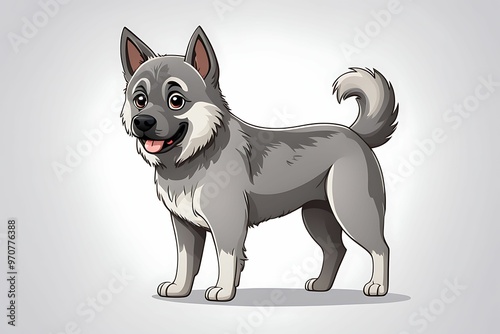 Cartoon Illustration of a Grey and White Finnish Lapphund Dog photo