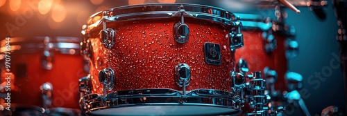 Red Snare Drum with Water Droplets