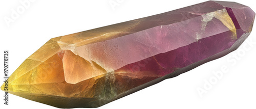 Bicolor Crystal Mineral with Yellow and Purple Tones Isolated on Transparent Background