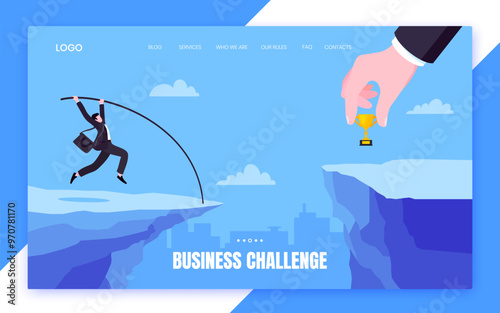 Businessman jumps pole vault over graph bars flat style design vector illustration business concept. Business growth and goal achievement concept.