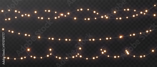 Christmas lights isolated on dark background. Set of glowing holiday decor element glowing