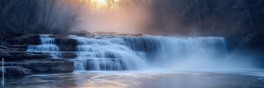 Mist Rising from a Cascading Waterfall at Dawn Mist Rising from a Cascading Waterfall at Dawn