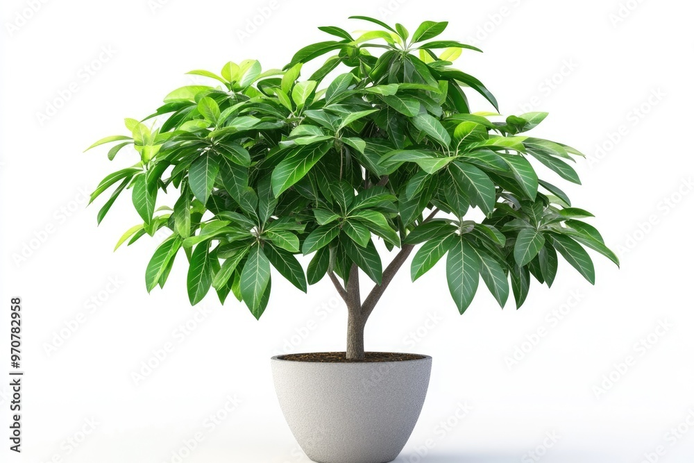 Young Schefflera potted plant on white background Young Schefflera potted plant on white background