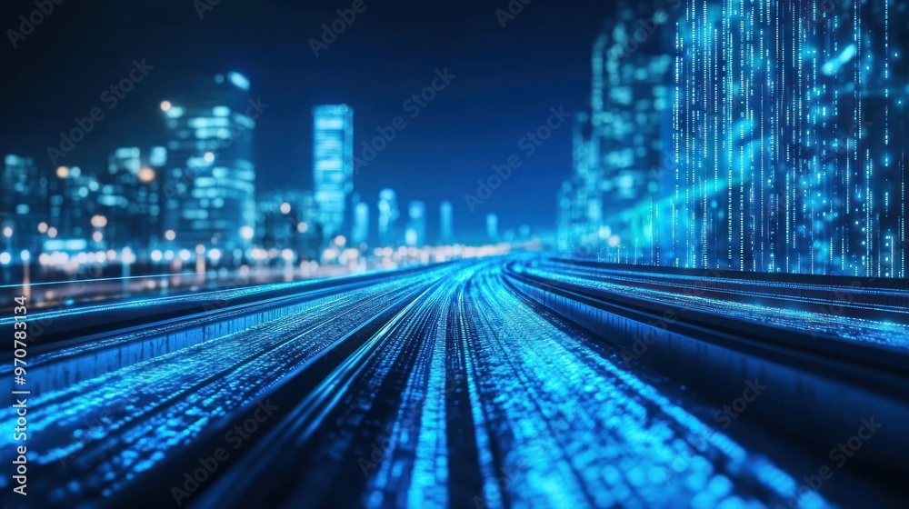 Fototapeta premium Cityscape Highway at Night with Digital Code