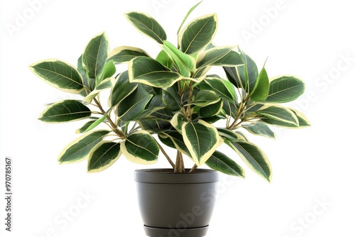 houseplant   young Ficus elastica a potted plant isolated over white