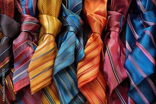 A collection of colorful neckties stacked together, useful for design and illustration purposes photo