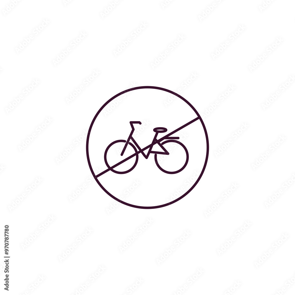 no bicycle outline icon. Linear vector from traffic signs concept. Thin line no bicycle icon isolated on white background no bicycle outline icon. Linear vector from traffic signs concept. Thin line no bicycle icon isolated on white background