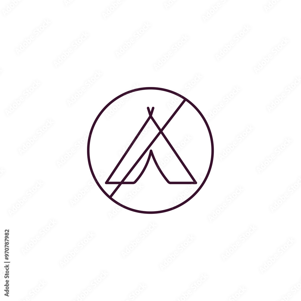 no camping outline icon. Linear vector from traffic signs concept. Thin line no camping icon isolated on white background no camping outline icon. Linear vector from traffic signs concept. Thin line no camping icon isolated on white background