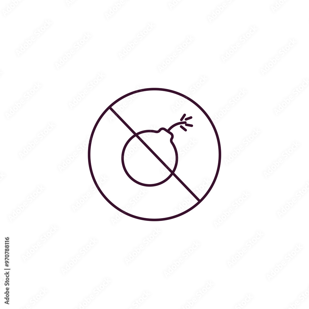 no bombs outline icon. Linear vector from traffic signs concept. Thin line no bombs icon isolated on white background no bombs outline icon. Linear vector from traffic signs concept. Thin line no bombs icon isolated on white background