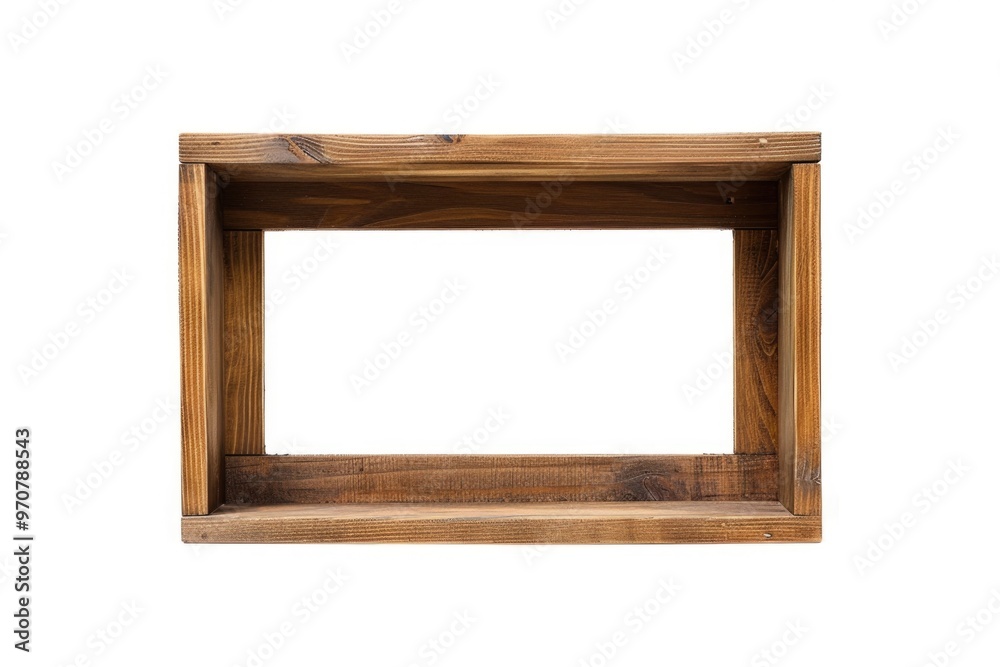 A wooden shelf on a white background, perfect for product photography or design concepts A wooden shelf on a white background, perfect for product photography or design concepts