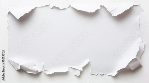 Piece of torn gray paper isolated on white background, minimal rip texture