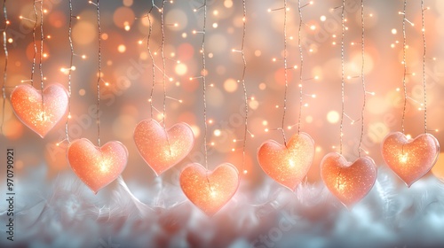 pretty heart lights on white background with fringe around, soft pastel palette photo