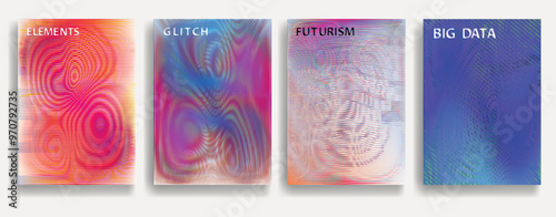 Glitch distorted geometric background . Modern art design . Noise destroyed glitched poster . Trendy defect error background with speed lines . Glitched artwork .Hologram effect .vector 