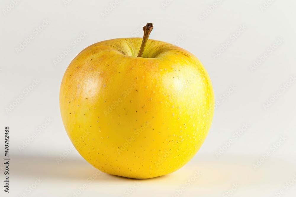 Fresh yellow apple sits atop a white background, perfect for food, beauty, or commercial uses Fresh yellow apple sits atop a white background, perfect for food, beauty, or commercial uses