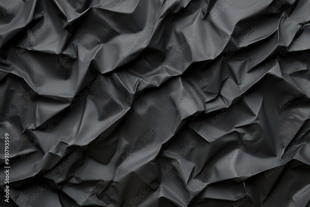 Obraz premium Black crumpled plastic texture, distressed poster surface, rough texture of the material.