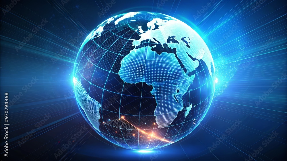 Abstract digital world globe with latitude and longitude lines on dark blue background Abstract digital world globe with latitude and longitude lines on dark blue background