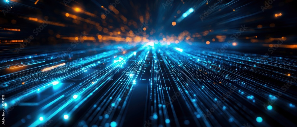 A dynamic visual of light streaks in blue and orange, representing digital energy and motion in a futuristic landscape. A dynamic visual of light streaks in blue and orange, representing digital energy and motion in a futuristic landscape.