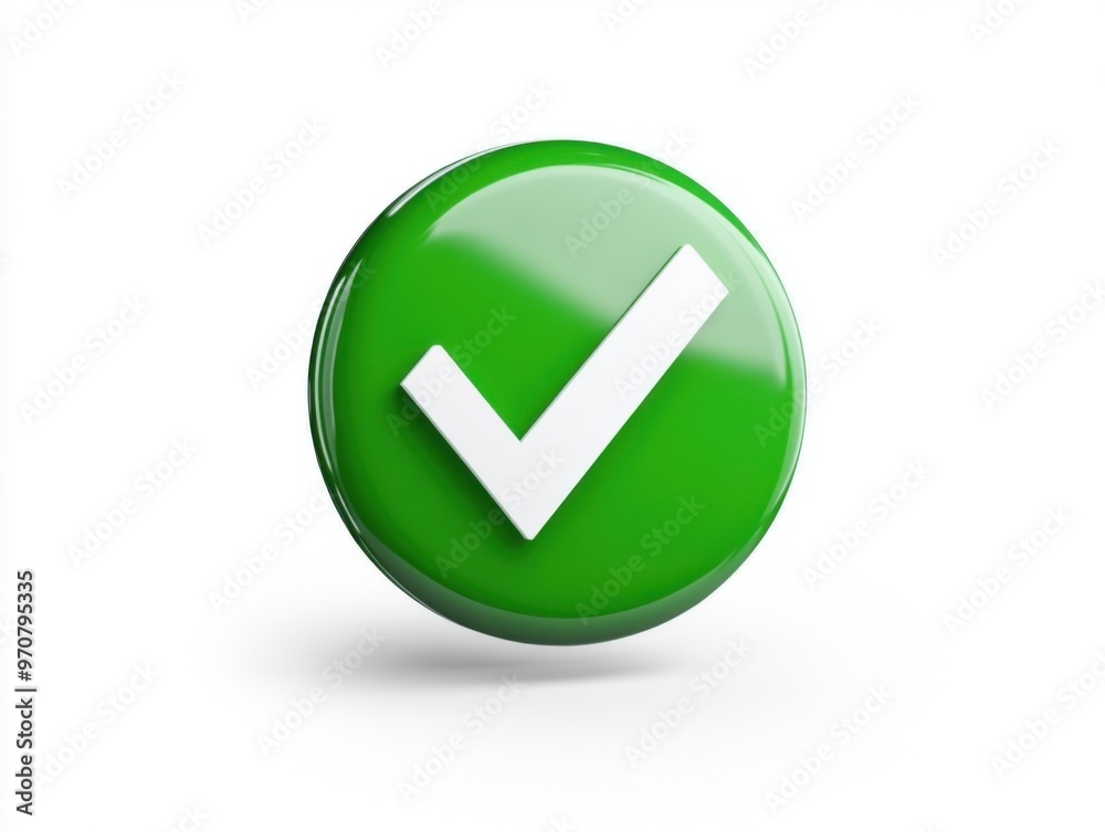 A glossy green button featuring a white checkmark symbolizing confirmation, success, or approval. A glossy green button featuring a white checkmark symbolizing confirmation, success, or approval.